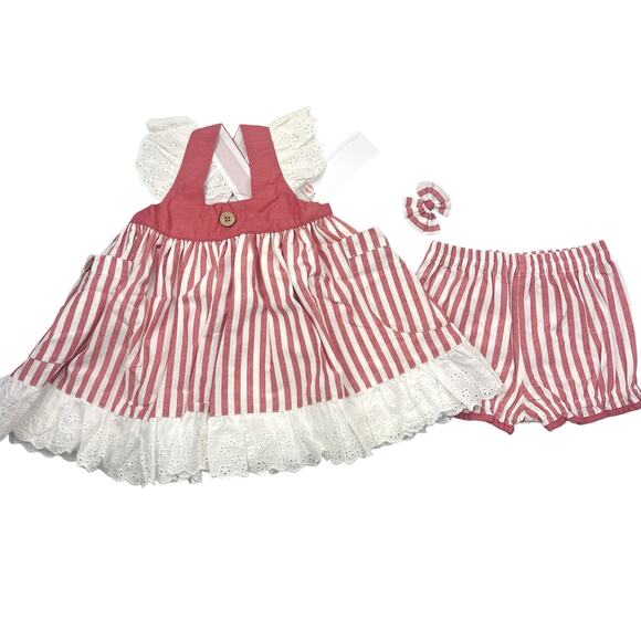NWT Well Dressed Wolf Red Chambray Stripe Aunt Heart Tunic Set - Picture 1 of 9